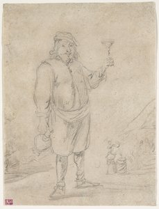 グラス一杯のワインを育てる農民、1644年頃 作： David Teniers the Younger