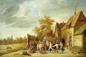 インの外で踊る農民（キャンバスに油彩） 作： David Teniers the Younger