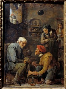 手術 患者の足を開くために逮捕された男。若き日のダヴィッド・テニアス2世（1610-1690）による絵画 17世紀 日0.33x0.25 m マドリード、プラド美術館 作： David Teniers the Younger
