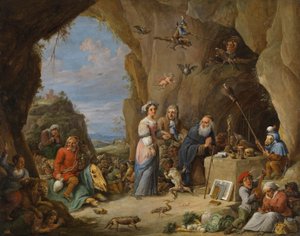聖アントニウスの誘惑（油彩・銅板） 作： David the Younger Teniers