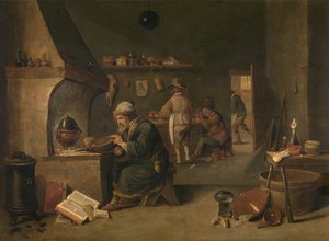 錬金術師（木・油彩） 作： David the Younger Teniers