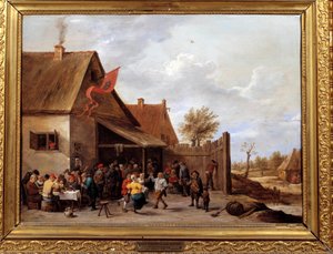 見本市 若き日のダヴィッド・テニアス2世（1610-1690）による絵画 17世紀 日。0,43x0,58 m モンペリエ、ファーブル美術館 作： David Teniers the Younger