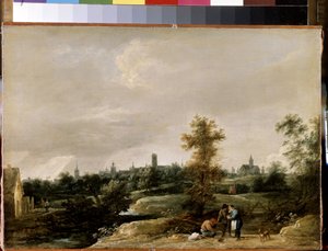 ブリュッセルの近くを表示 (ブリュッセルの近くを表示)。 David Teniers the Young（1610-1690）による絵画。 木に油彩、26.7 x 38 cm。 フランダース美術、バロック美術。 エルミタージュ美術館、サンクトペテルブルク。 作： David Teniers the Younger