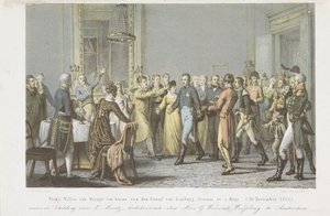 1813年、リンブルフ・スティルム伯爵邸のオラニエ公 デン・ハーグのリンブルフ＝スティルム伯爵邸でのオレンジ公ウィリアム王子。 (1813 年 11 月 30 日) (オブジェクトのタイトル) 作： David van der Kellen