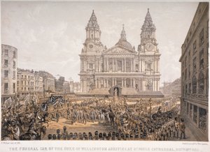 1852 年 11 月 18 日、シティ オブ ロンドン、セント ポール大聖堂でのウェリントン公の葬儀 作： Day and Son