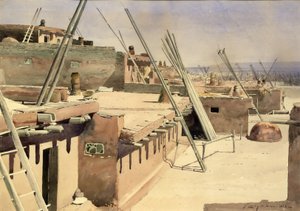 1888年、ニューメキシコ州ズニのプエブロの通り。 作： De Lancey Gill