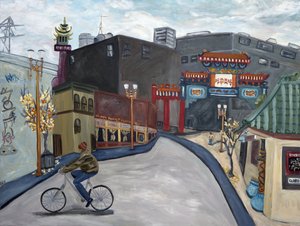 ポートランド・チャイナタウン、2018年（キャンバスにアクリル画） 作： デボラ・イブ・アラストラ