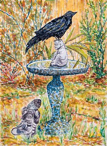 カラスの仏像、2024年（水彩画） 作： デボラ・イブ・アラストラ