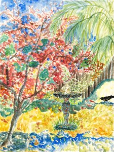 庭園の眺め、2023年（水彩画） 作： デボラ・イブ・アラストラ