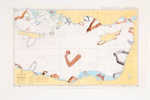 保護された水域、2016年（海図上のコラージュ） 作： Deirdre Kelly