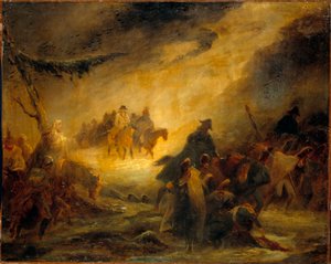 ロシア撤退のエピソード。ナポレオン戦争（1812年）の様子。ドニ・オーギュスト・ラフェ（1804-1860）の絵画