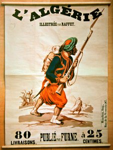 1843年にアルジェリアで一連の出版物を宣伝する書店のポスター