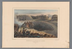 軍事基地、1832 年 トレドの要塞の内部 (オブジェクトのタイトル) Raffet によるアントワープの城塞の包囲で自然から作られた図面 (オブジェクトのシリーズ タイトル) 作： Denis Auguste Marie Raffet