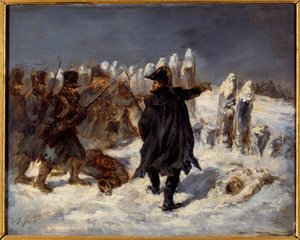 ロシアの退却エピソードナポレオン戦争(1812年).Marechal Michel Ney(1769 - 1815)はKovnoの堡塁(1812年)を持っている。Denis Auguste Raffet (1804-1860)による絵画。