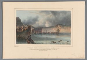 ヴェルニエル・ド・ブルグ、1832年 レスキュー ゲートの台無しにされた橋、バスティオン パチョートの左リエントラント、および半月の左側面のビュー (オブジェクトのタイトル) Raffet によるアントワープ城塞の包囲で自然から作られた図面 (objec のシリーズ タイトル) 作： Denis Auguste Marie Raffet