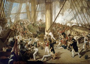 10月21日、トラファルガーの海戦におけるホレイショ・ネルソン（1758-1805）の没落 作： Denis Dighton
