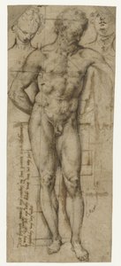 裸の男 (ヘラクレス?) と女性の 2 つの頭の研究