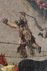 1615年5月31日、ブリュッセルのOmmeganckにあるイザベラ大公の勝利、1615年の衣装を着た悪魔の詳細 作： Denys van Alsloot