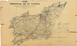 ア・コルーニャ州の地図と州道、県道、補助金付きの近隣道路。 閣下の同意により掲載。 州委員会 作： Deputación da Coruña