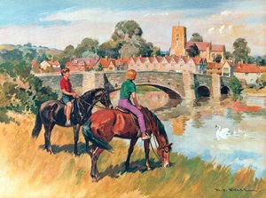 イギリスの田舎の風景（カラーリトグラフ）
