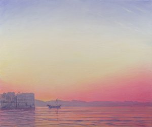 湖の宮殿、ウダイプールの夕日 作： Derek Hare