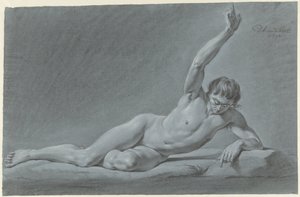 腕を上げて横になっている男性ヌード 作： Derk Anthony van de Wart