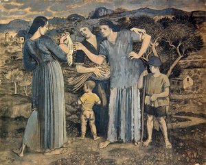 風景の中の母と子 作： Derwent Lees