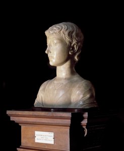 若い男 彫刻：デシデリオ・ダ・セッティニャーノ（約1430～1464） 1450～1455年 薄暗い 40x34.5cm フィレンツェ、バルジェッロ美術館 作： Desiderio da Settignano