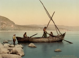 湖の漁師のボート、ティベリア、聖地、1890〜1900年頃（フォトクロムプリント） 作： Detroit Photographic Co.
