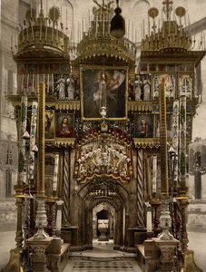 聖墳墓の内部、エルサレム、聖地、c.1890-c.1900（フォトクロムプリント） 作： Detroit Photographic Co.