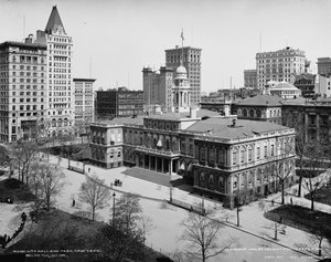 ニューヨーク市庁舎と公園、1900年頃 作： Detroit Publishing Co.