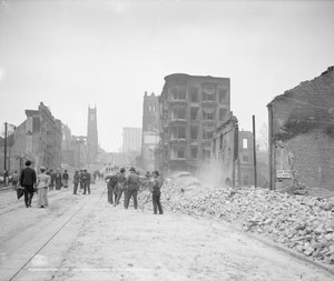 カリフォルニア・ストリートでの瓦礫撤去作業（サンフランシスコ 作： Detroit Publishing Co.