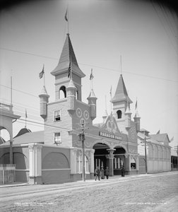 1905年頃、ナンタケット・ビーチのパラゴンパーク入口（モノクロ写真