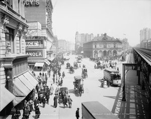 1904年頃のニューヨーク、ヘラルド・スクエア（モノクロ写真 作： Detroit Publishing Co.