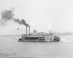 リバーボート、ミシシッピ川、米国、1906年頃（モノクロ写真 作： Detroit Publishing Co.