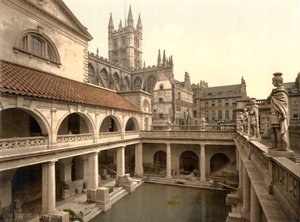 ローマ浴場と修道院、バース、1890-1900年頃（フォトクロム・プリント） 作： デトロイト出版株式会社