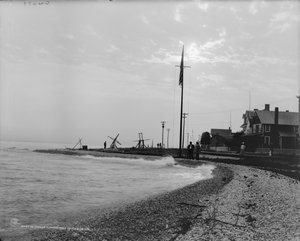 ミシガン州マッキナック島の夕日、1908年頃（モノクロ写真 作： Detroit Publishing Co.