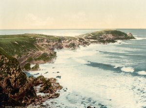 Towan Head、Newquay、Cornwall、England、Photochrome Print、c.1900 作： Detroit Publishing Co.