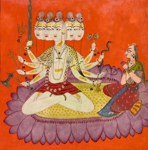 パールヴァティによって崇拝されたサダシヴァ。 1690年。 作： Devidasa