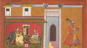 娼婦と喧嘩で疎遠になった恋人: ラサマンジャリ シリーズのページ、1694-95。 作： Devidasa of Nurpur