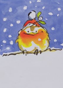 クリスマスロビン（トイレと紙にインク） 作： Diane Matthes