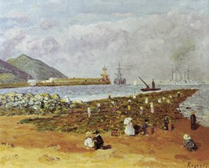 La escollera (The breaker or breakwater)。ダリオ・デ・レゴヨス（1875-1913）による絵画。キャンバスに油彩。スペイン印象派。バルセロナのモンセラットのモニストル美術館。 作： Diario or Dario de Regoyos y Valdes