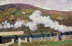 The Passing of the Train - Regoyos y Valdes、Dario de (1857-1913) - 1902 - 木材に油彩 - 35x55 - Museo Carmen Thyssen、マラガ 作： Diario or Dario de Regoyos y Valdes