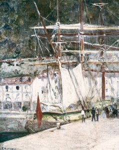 ""スペインのサン・セバスティアン(San Sebastian, San Sebastian)の港の眺め "" ダリオ・デ・レゴヨス(1875-1913)の絵画 サン・セバスティアン。サン・テルモ市立博物館 作： Diario or Dario de Regoyos y Valdes