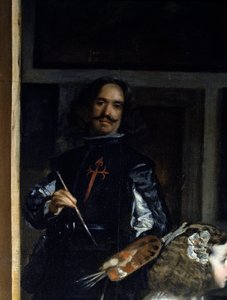 ラス・メニーナス詳細：イーゼルの前の画家の自画像