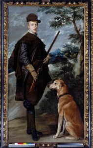 狩猟服を着た幼少期のフェルディナンド・ドートリッシュ枢機卿（1609年〜1641年）の肖像。ディエゴ・ロドリゲス・デ・シルヴァ・イ・ベラスケス（1599-1660）の絵 作： Diego Velázquez