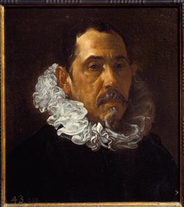 フランシスコ・パチェコ（スペインの画家、1564-1654）の肖像。ディエゴ・ロドリゲス・デ・シルヴァ・イ・ベラスケス（1599-1660）による絵画、1620年頃。キャンバスに油彩。薄さ：0.40 X 0.36m。マドリードプラド美術館 作： Diego Velázquez