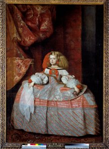 フィリップ4世の娘、オーストリアのマルガリータ（1651-1673）の肖像 ディエゴ・ベラスケス（1599-1660）の絵画、1659年頃。1659年頃。2.12x1.47m。マドリード、プラド美術館 - フィリップ4世の娘、ドン・マルガリータ・デ・アウストリア（1651-1673）の幼児の肖像。 作： Diego Velázquez