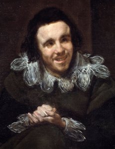 道化師Don Juan Calabacillasの肖像。詳細はこちらをご覧ください。ディエゴ・ロドリゲス・デ・シルヴァ・イ・ベラスケス（1599-1660）の絵画。 作： Diego Velázquez