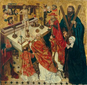 Messe de saint Gregoire - The Mass of Saint Gregory the Great - Peinture by Diego de la Cruz (active 1482-1500) - before 1480 - Oil on wood - 168x168 - Museu Nacional d